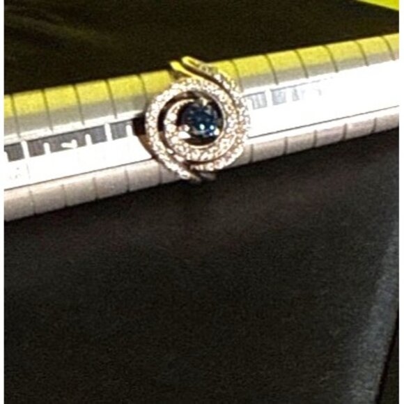 Na Hoku 14K Gold Fancy Blue Diamond Halo Engagement Ring & Wedding Band Set - Picture 9 of 15